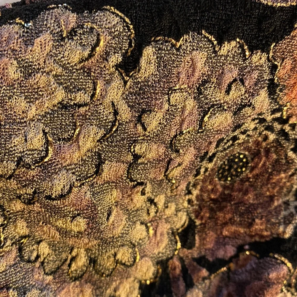 MSK Jacket Textured Floral Gold Beaded Fringe Hem Black Purple - Picture 9 of 9